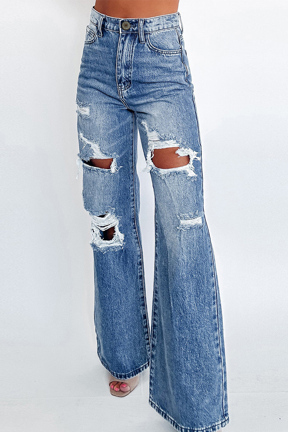 Distressed Wide Leg High Waist Jeans