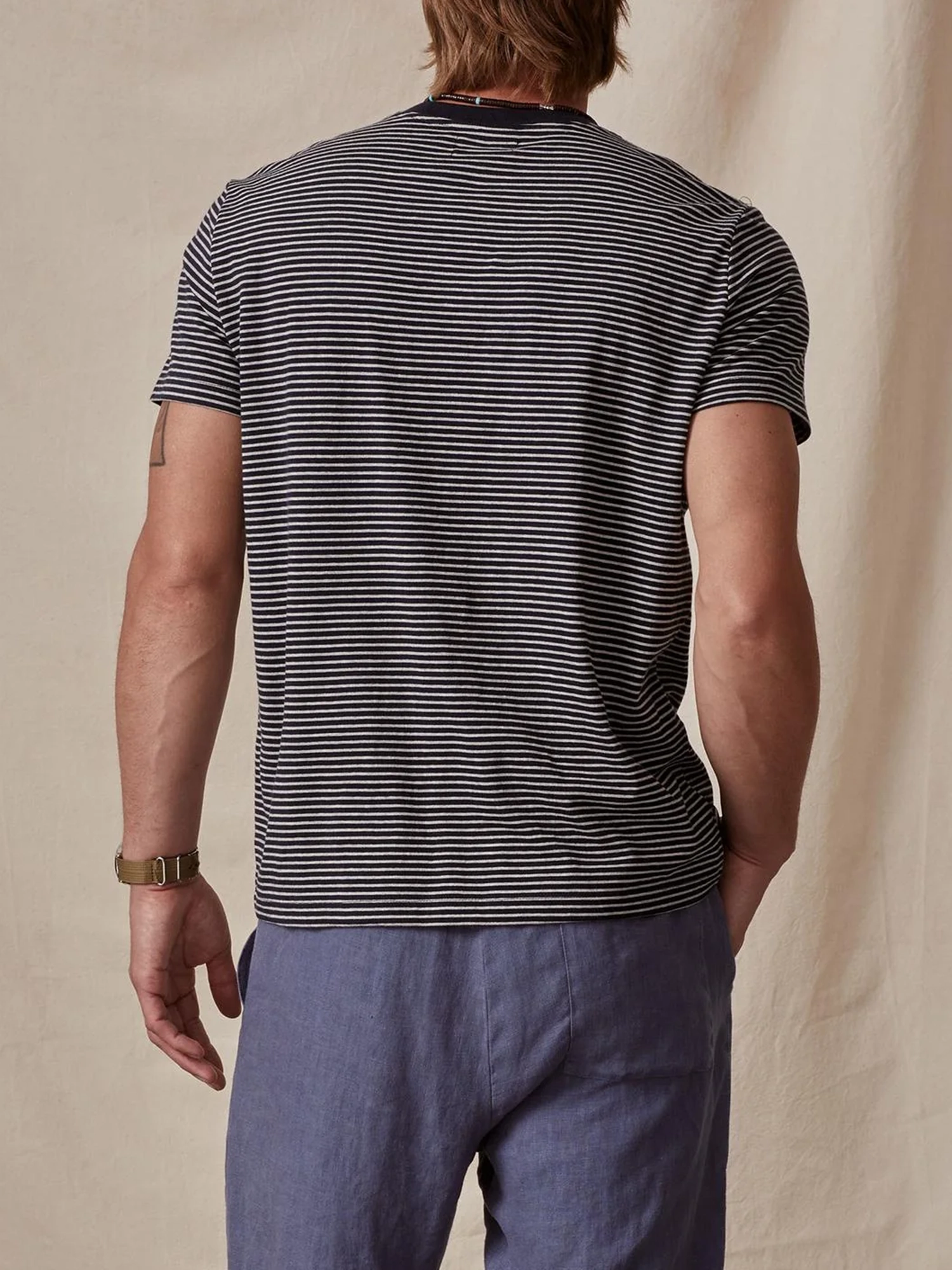 Men'S Fashionable Round Neck Cotton Striped T-Shirt