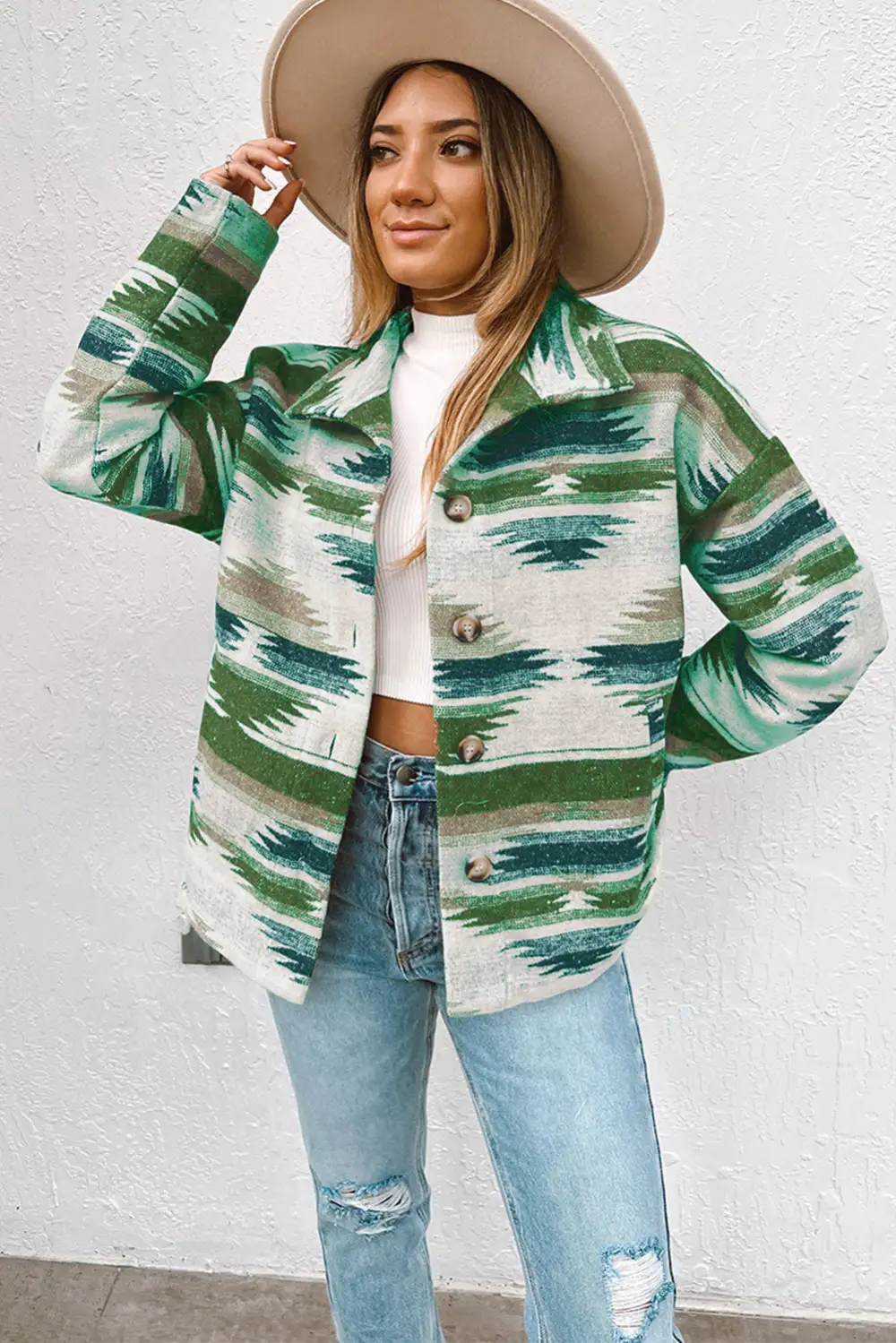 Aztec Print Button Up Long Sleeve Jacket