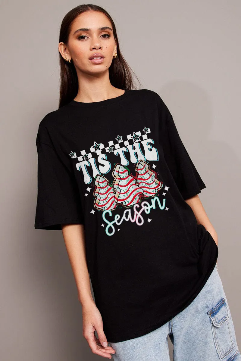 Women's letter Christmas tree combined with printed T-shirt