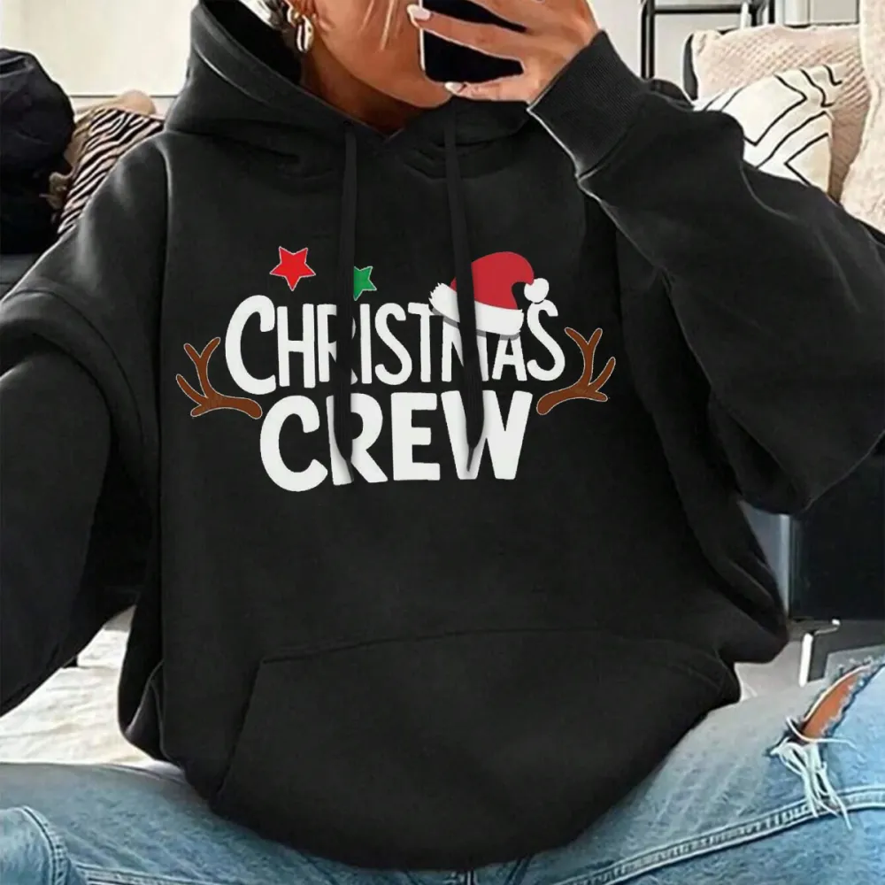 CHRISTMAS CREW HAT PATTERN PRINTED HOODIE