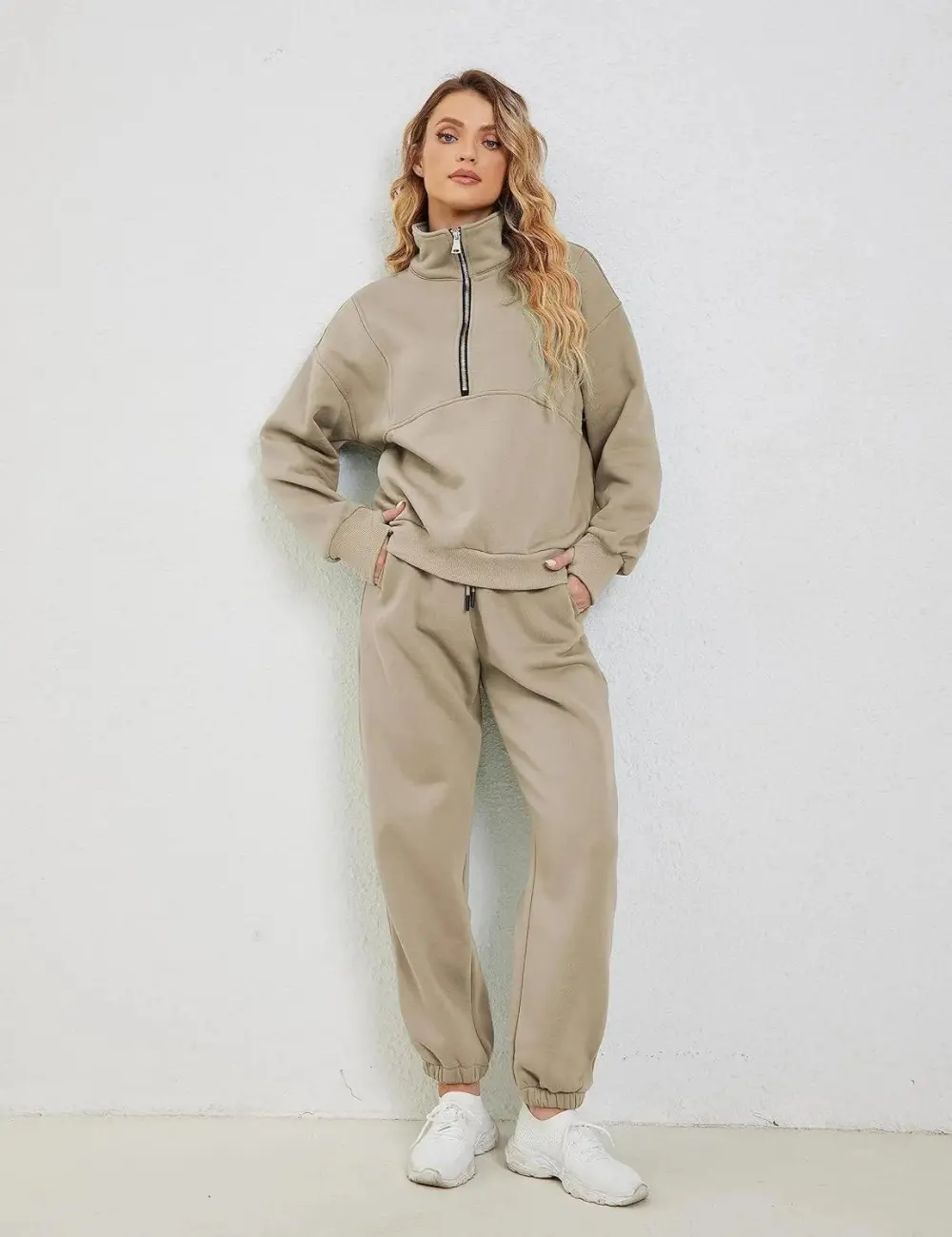 2 Piece Half Zip Sweatsuits Fleece Sweatshirt and Joggers Set Tracksuit