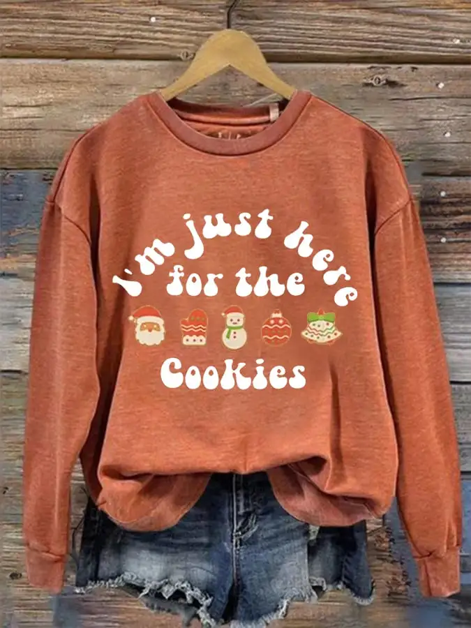 Women's I‘m Just Here For The Cookies Christmas Gifts For Family Casual Sweatshirt