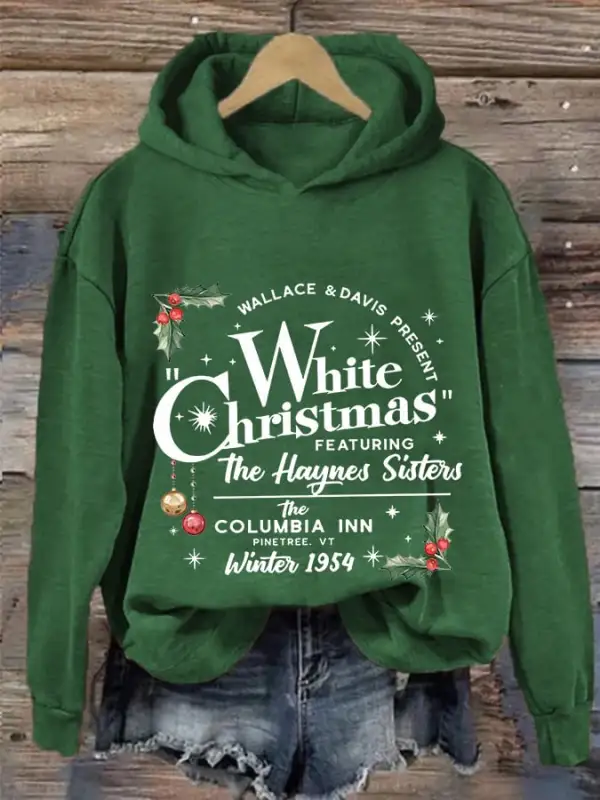 Women's White Christmas Print Casual Hoodie