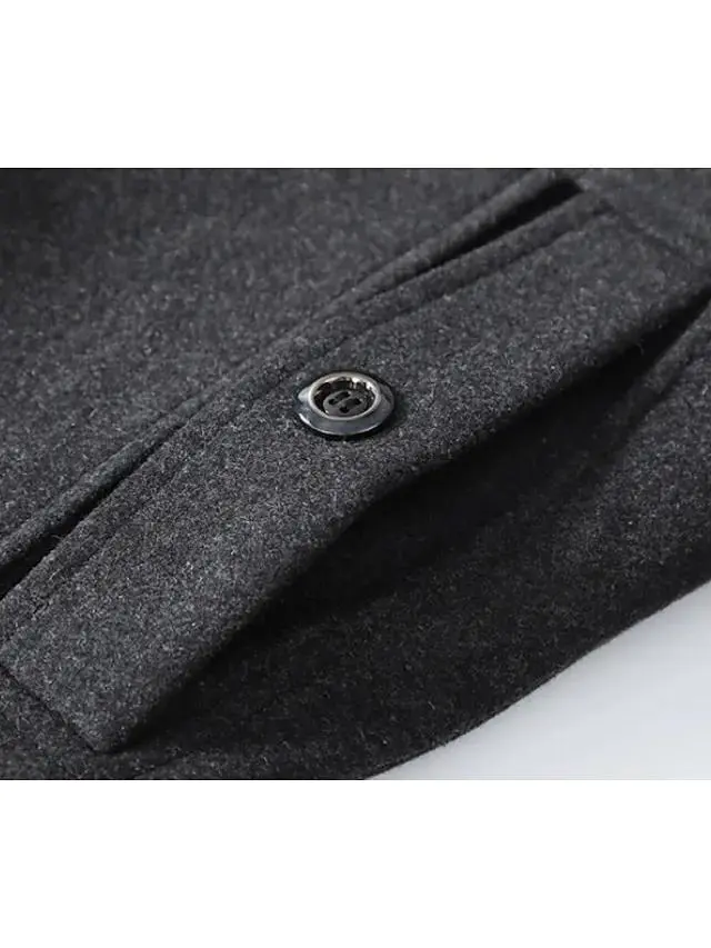 Men's Winter Coat Wool Coat Overcoat Business WorkWear Winter Wool Windproof Warm Outerwear Clothing Apparel Basic Essential Solid Colored Turndown