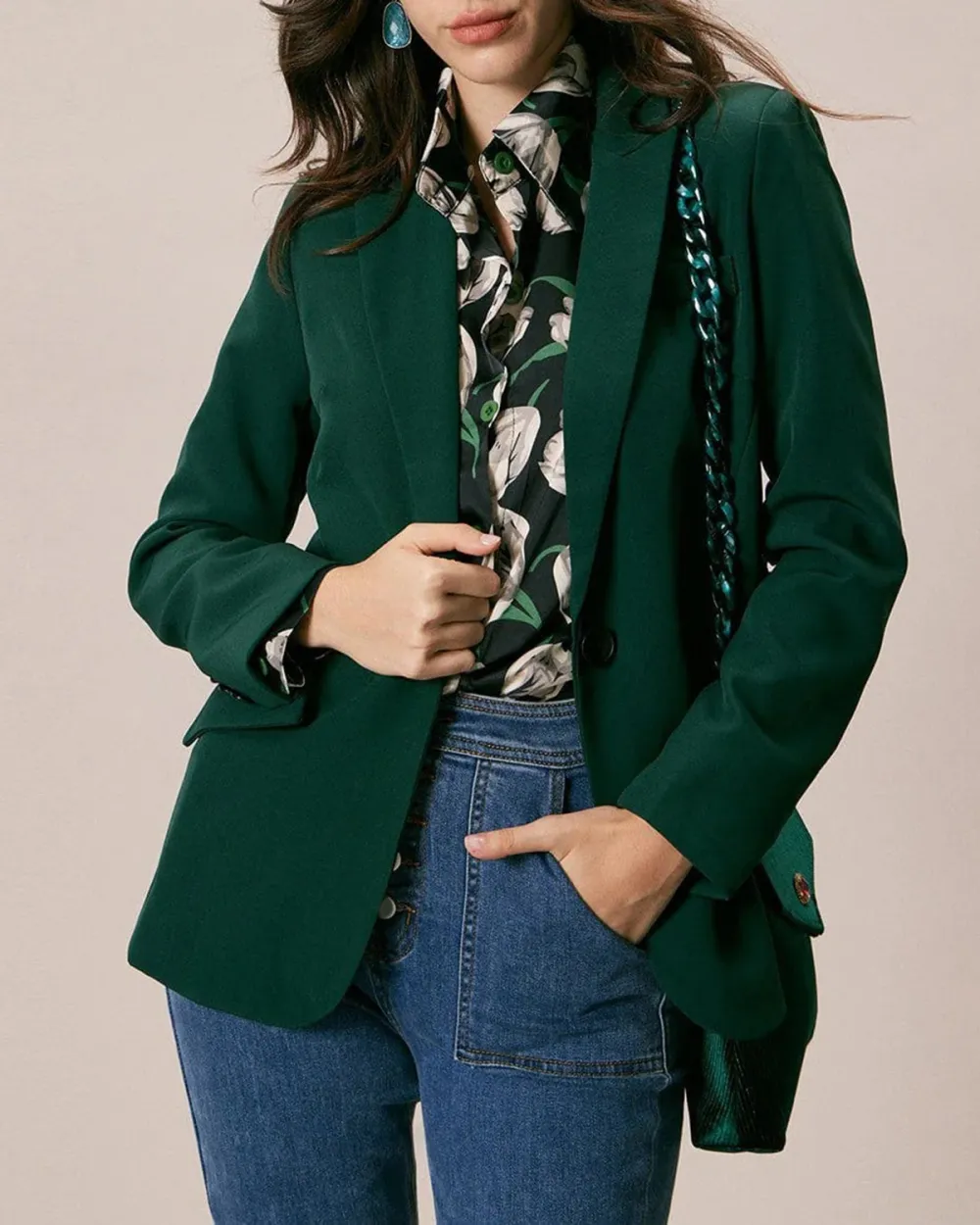 The Green Lapel Collar Single Button Blazer