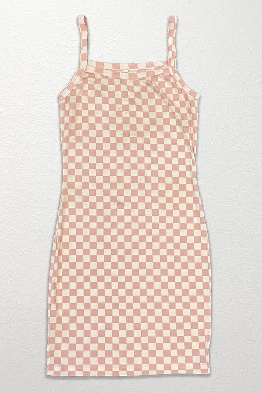 Checkered rib knit tank top dress