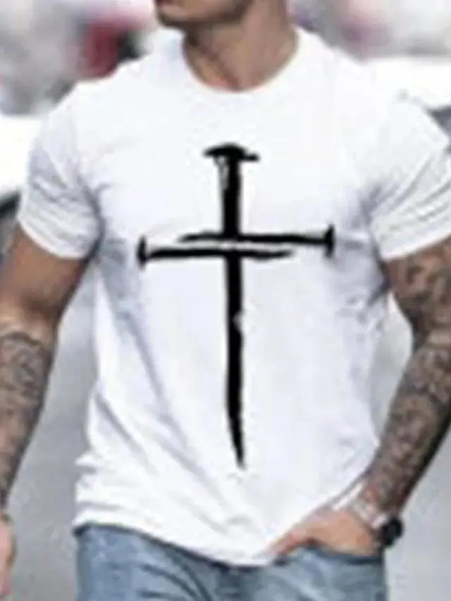 Men's Cross T shirt Tee 100% Cotton Short Sleeve Graphic Shirt Wine Heather Gray Black Comfortable Tee Casual Vacation Fashion Designer Clothing