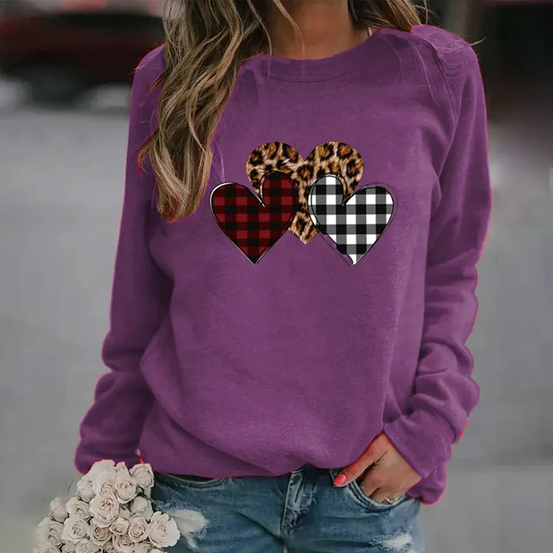 Casual Check Heart Print Sweatshirt