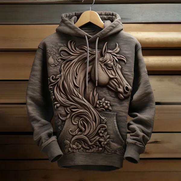 Vintage Western Horse Print Casual Hoodie