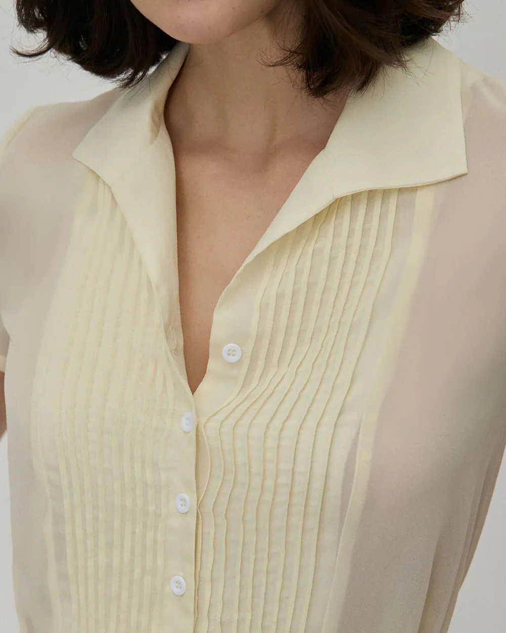 The Beige V Neck Pleated Chiffon Blouse