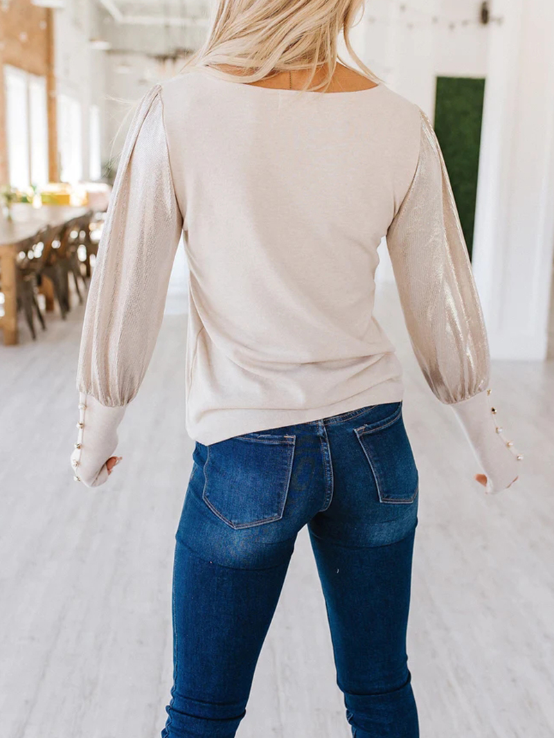 Apricot Casual Elegant Top Long Sleeves T-Shirts