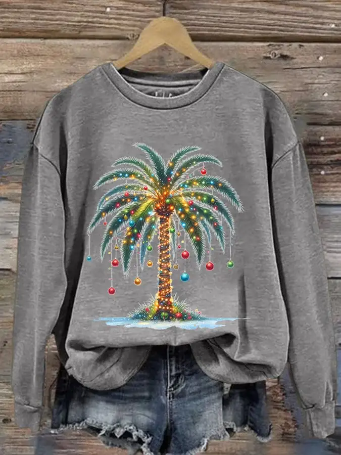 Women's Christmas Palm Tree Print Casual Sweatshirt