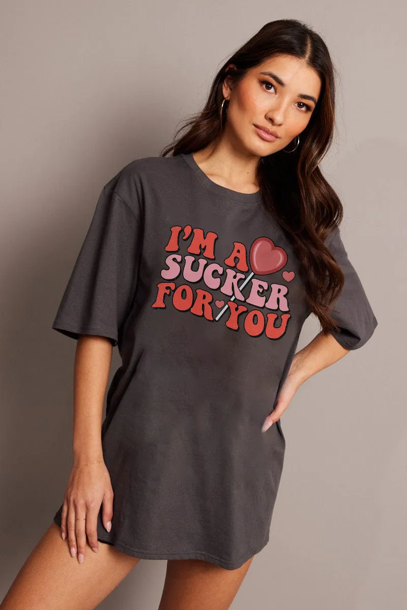 Women's heart-shaped letter printed T-shirt