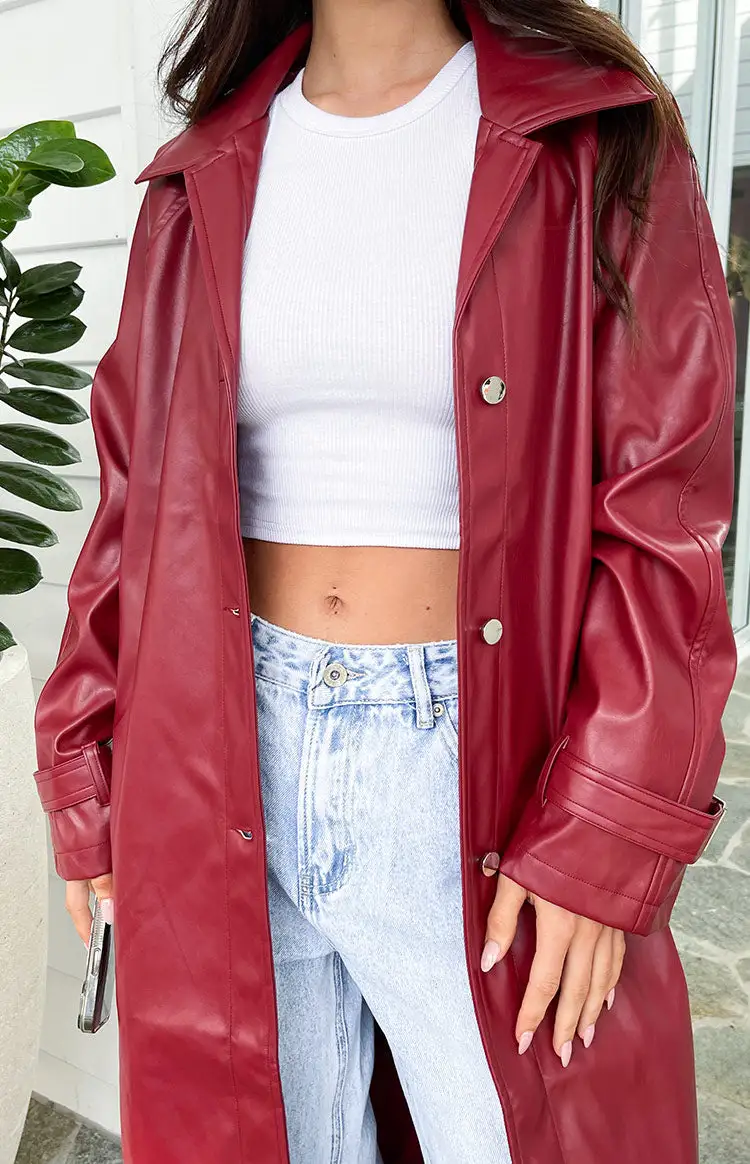 Finn Red PU Trench Coat