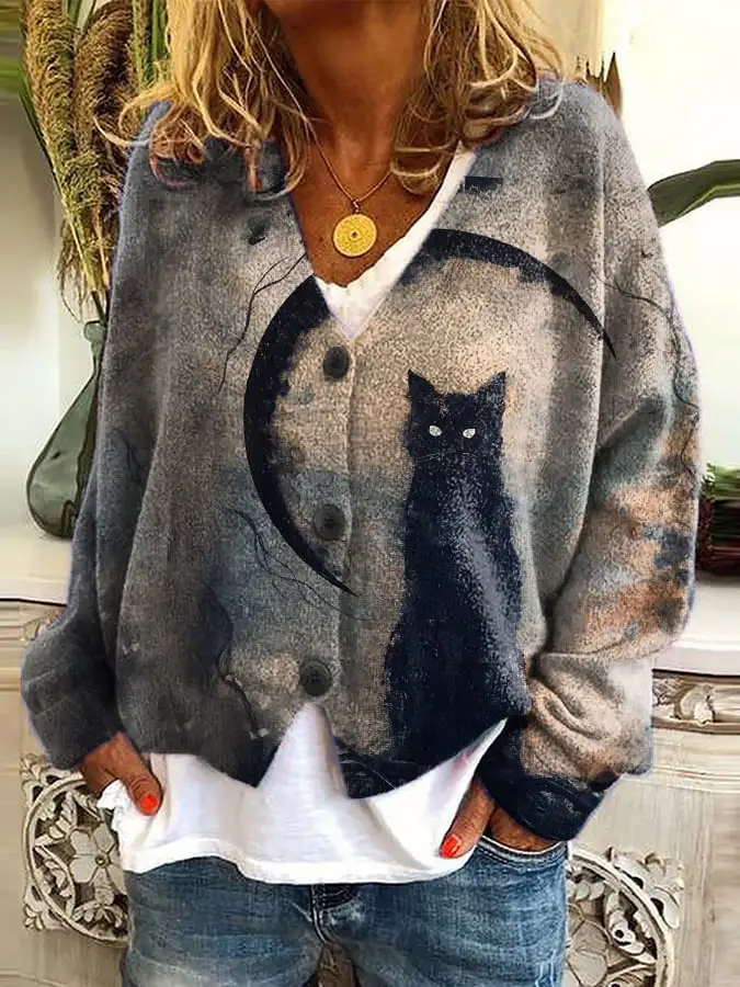 Women's Casual Art Print Plush Cardigan