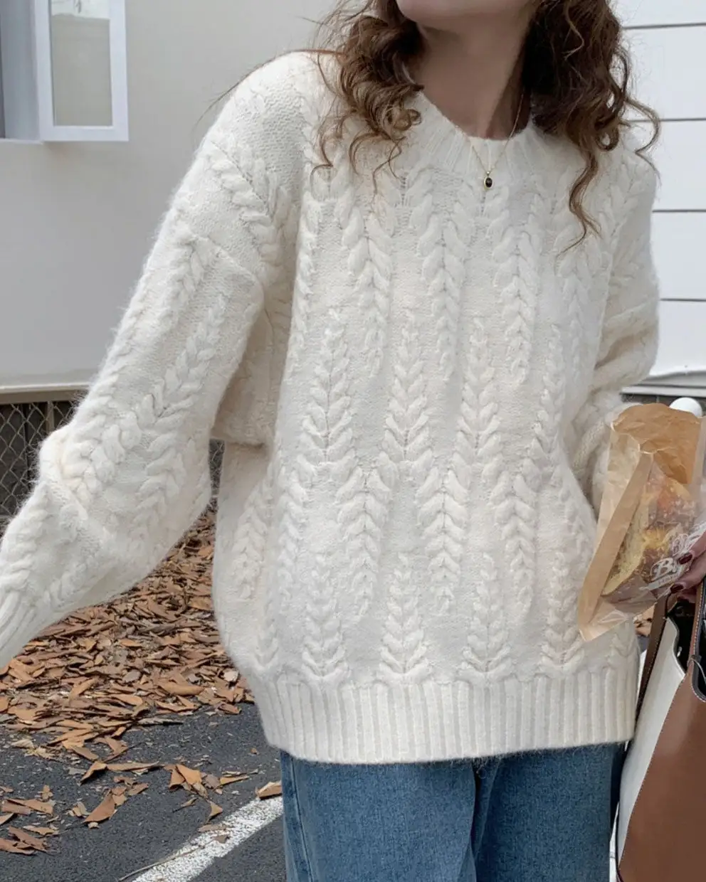 Wheat twist loose knitted pullover sweater