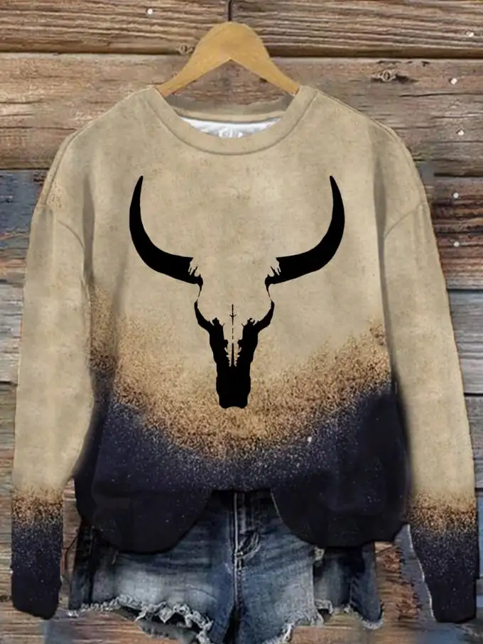 Women's Western Style Skull Print Sweatshirt