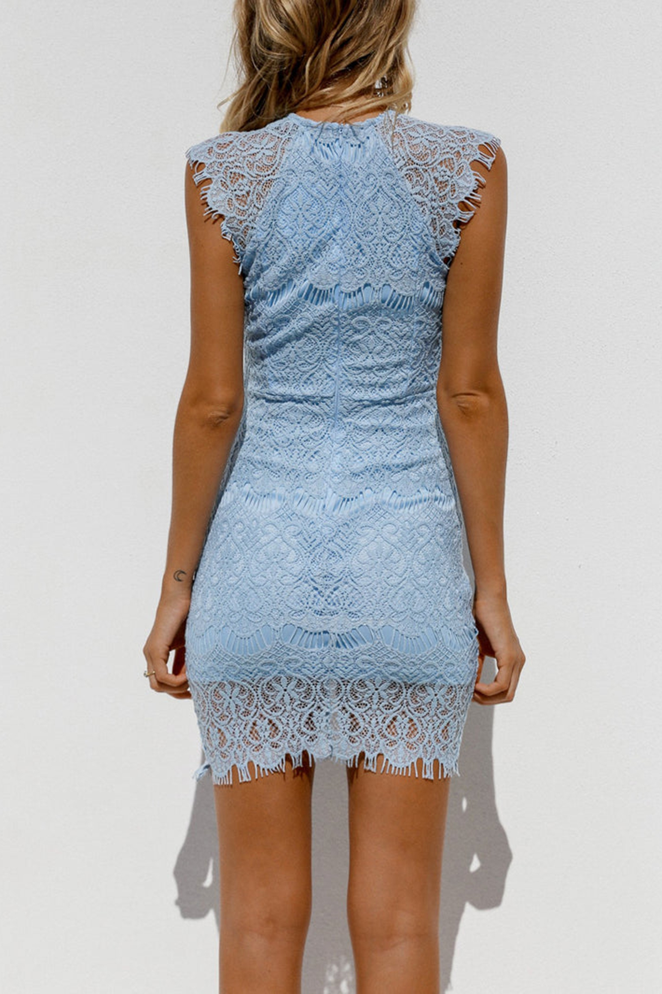 Light Blue Lace Bodycon Mini Dress