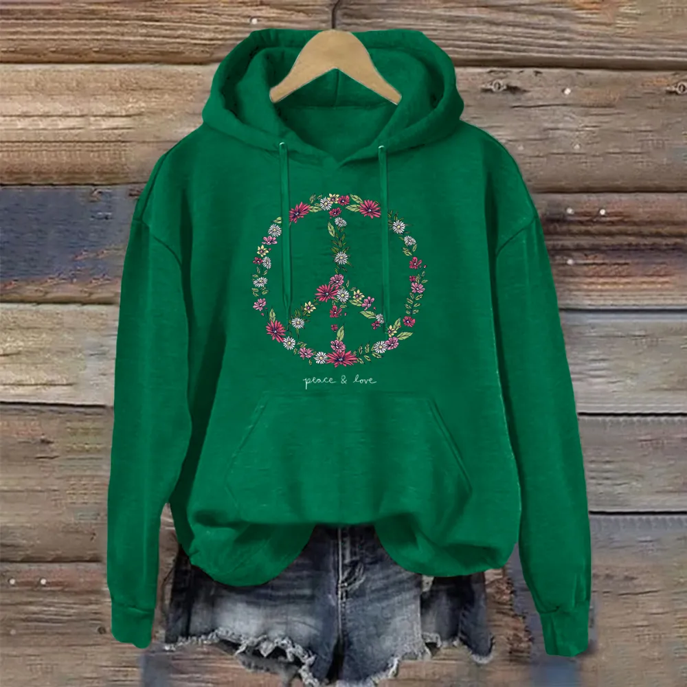 Wildflower Love Peace Sign Long Sleeve Boxy Crusher Hoodie