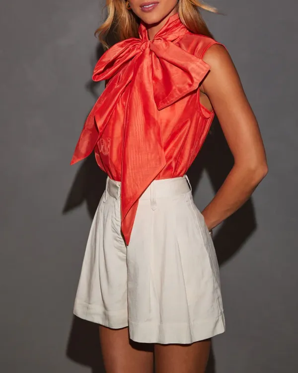 Karissa Sleeveless Organza Oversized Bow Blouse