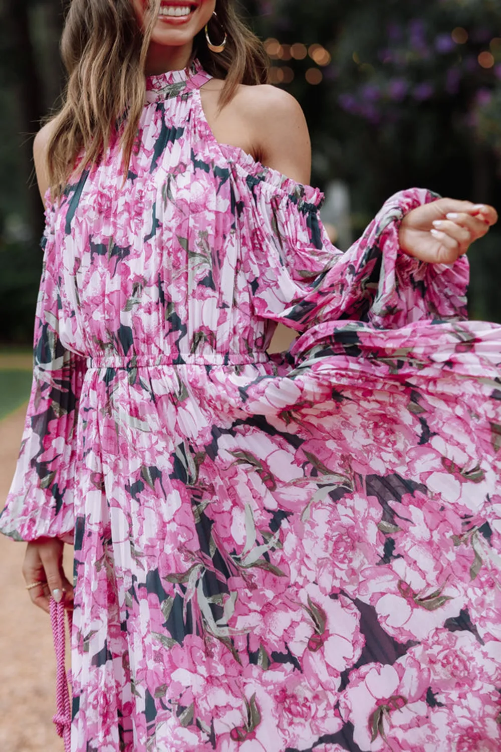 HILARY PLEATED MAXI DRESS - BLUE FLORAL