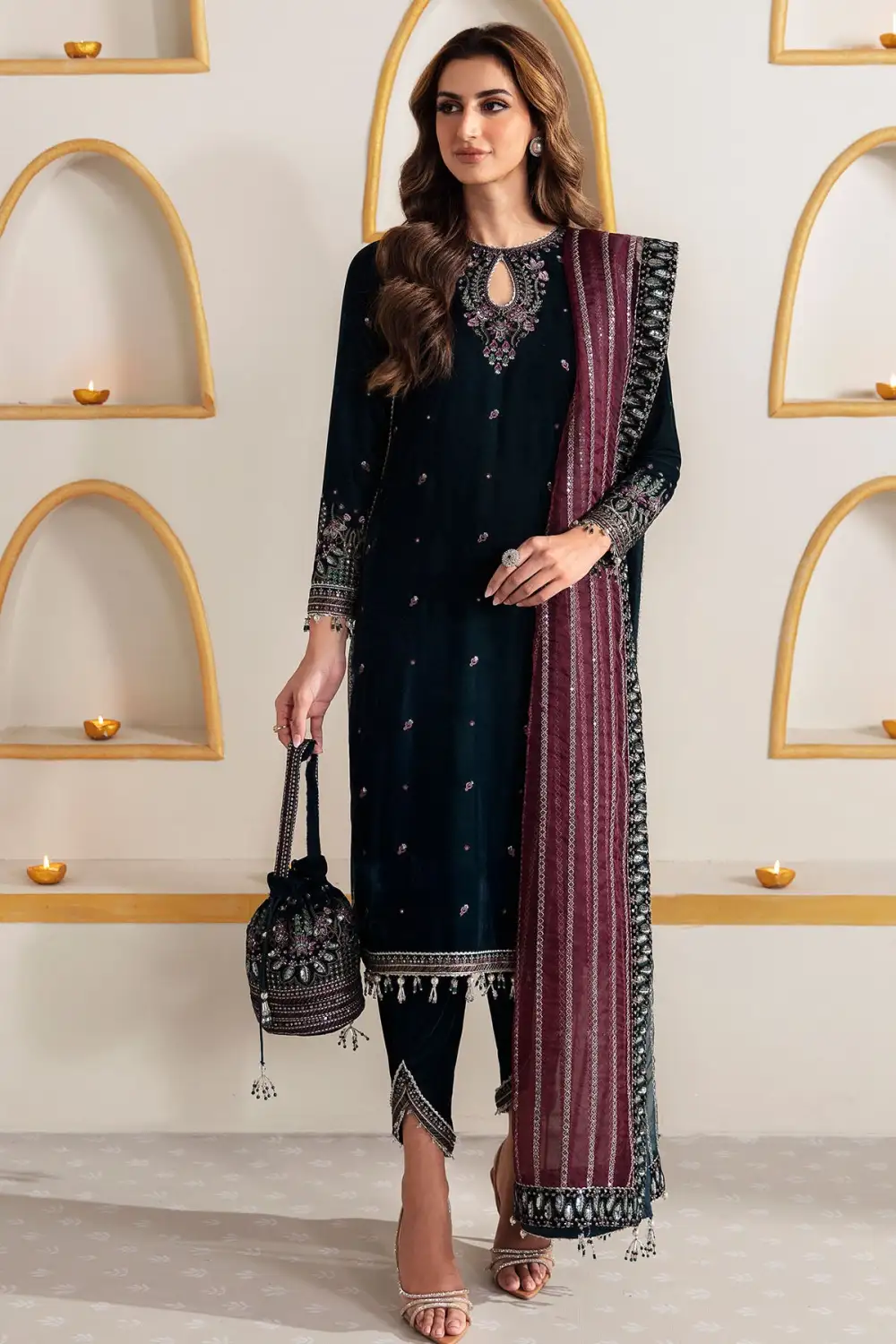 Embroidered Velvet Formal Sets