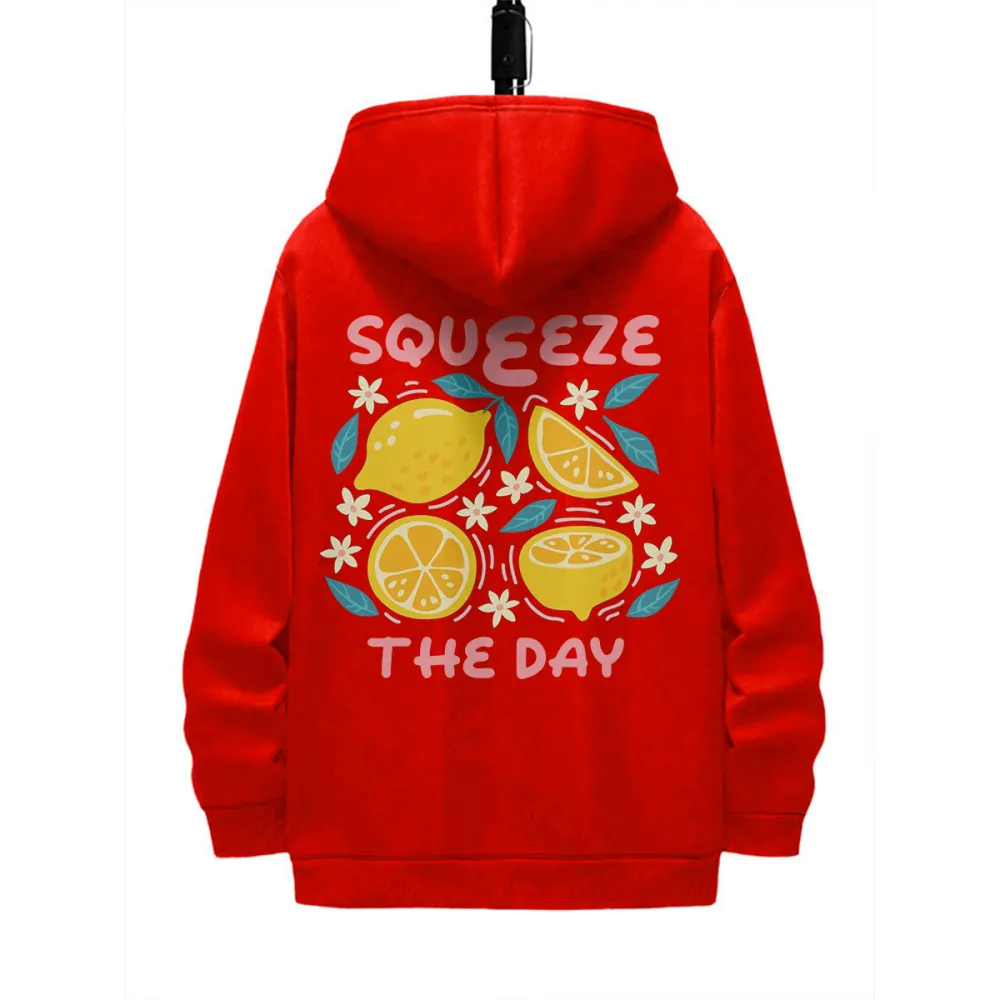 SQUEEZE THE DAY PATTERN PRINTED HOODIE