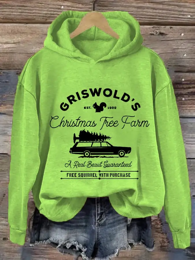 Women's Christmas Griswold Co Christmas Tree Farm Hooded Sweatshirt