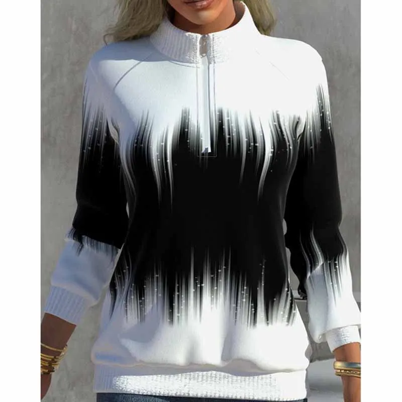 Contrasting Swirl Print Zip-Up Sweatshirt