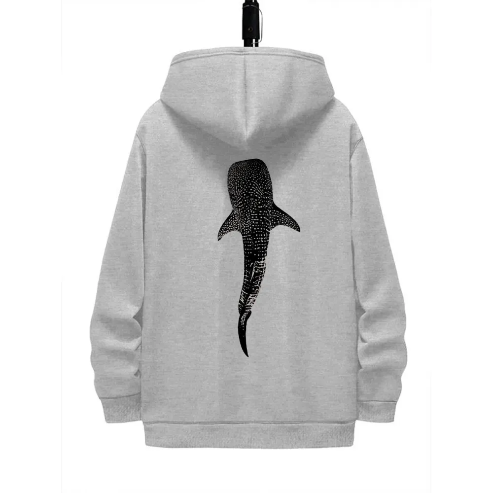 OCEAN WHALE PATTERN PRINTED HOODIE