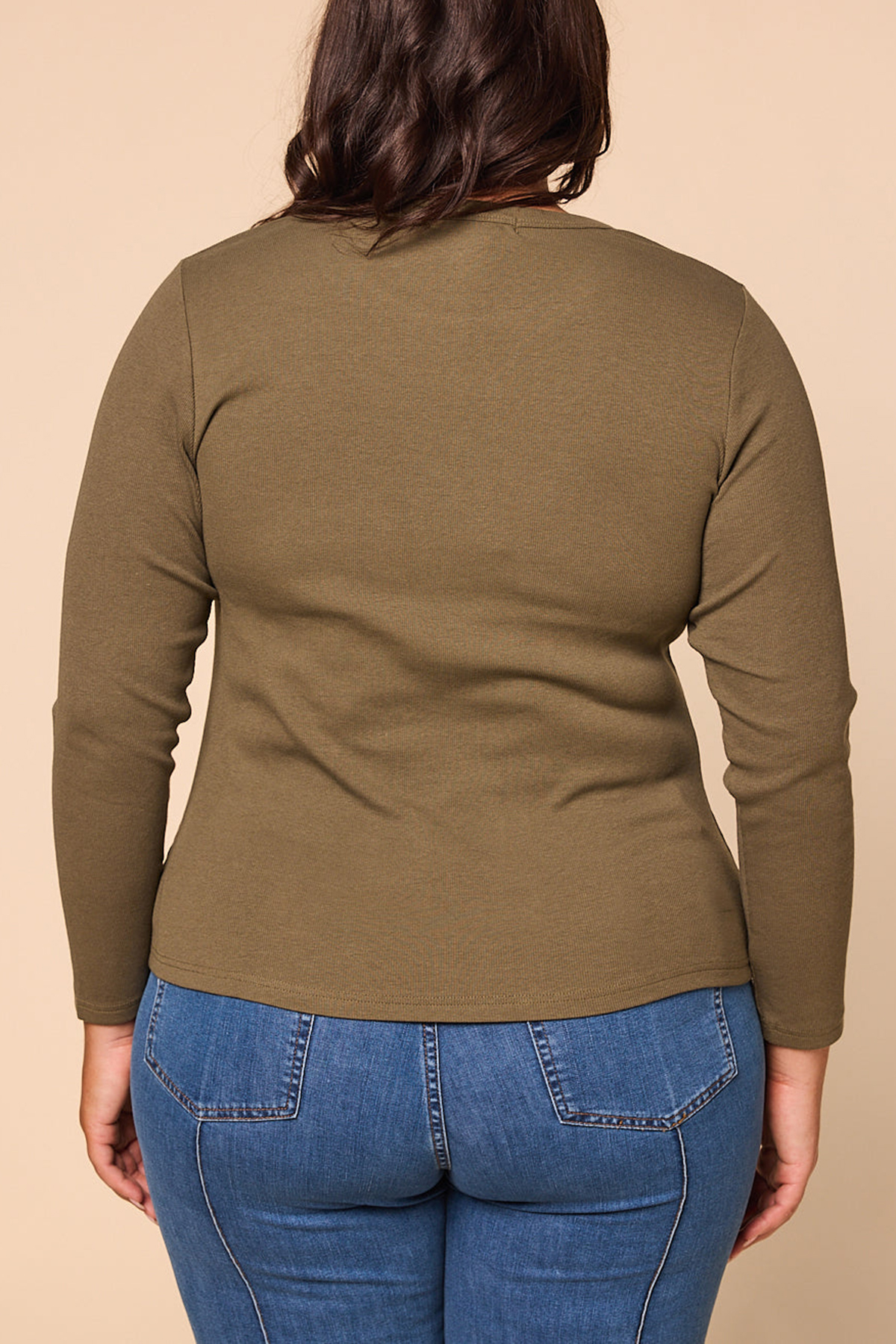 Adrift Ribbed Long Sleeve Tee In Khaki