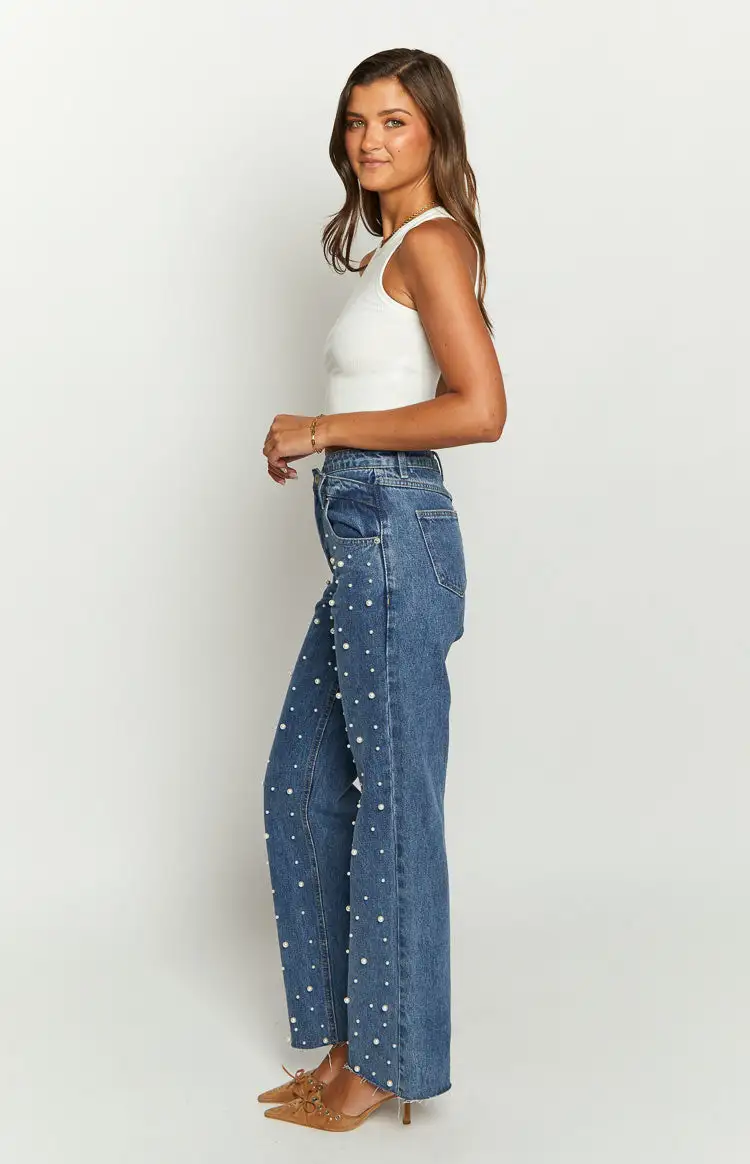 Denim Dazzle Pearl Mid Wash High Waisted Jeans