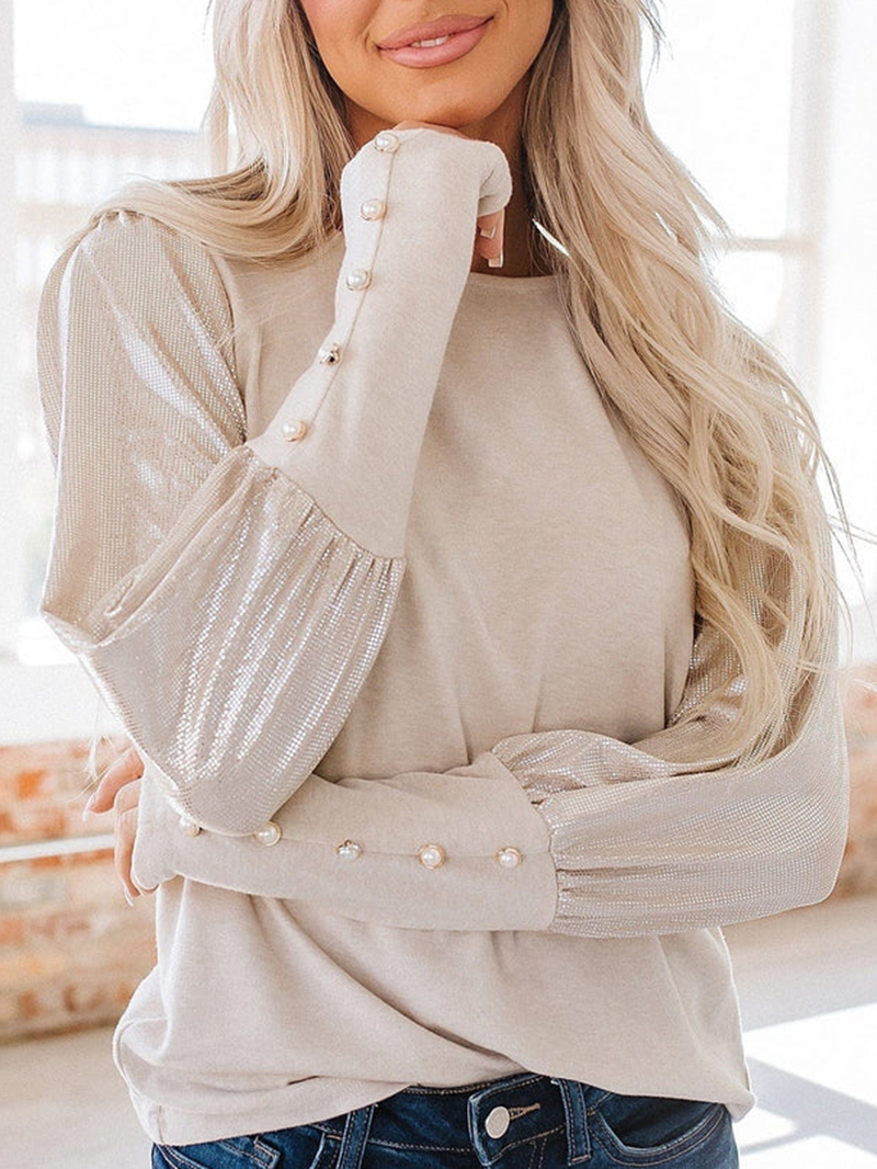 Apricot Casual Elegant Top Long Sleeves T-Shirts