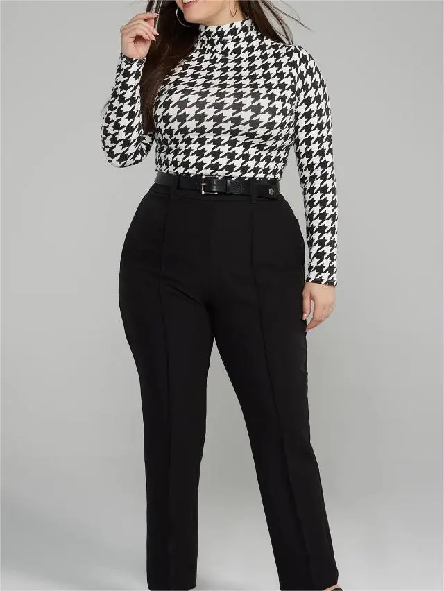 Mockneck Cropped Houndstooth Top