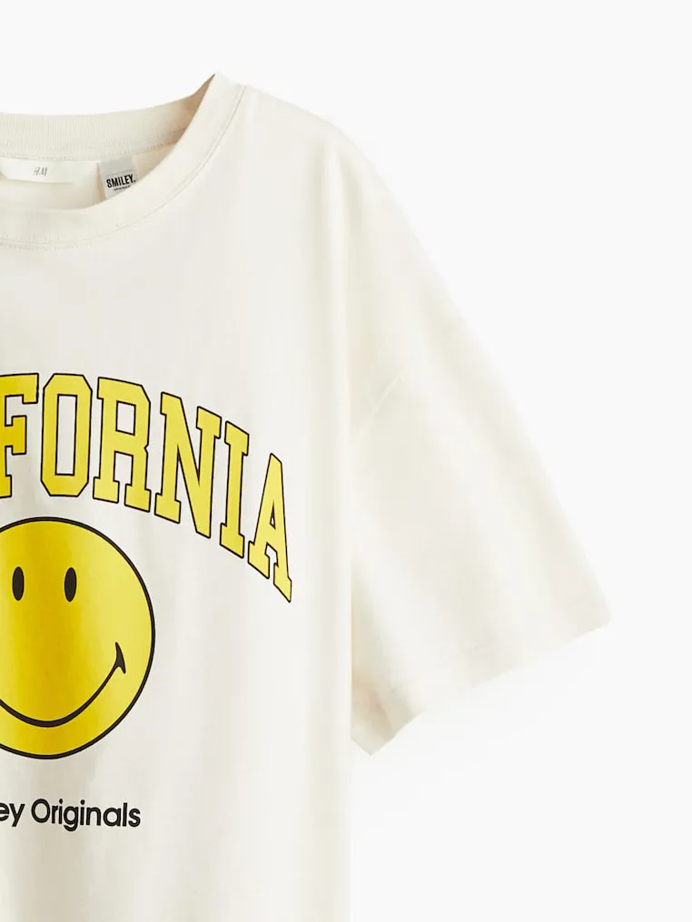 Yellow Smiley Face Print Short Sleeve T-Shirt