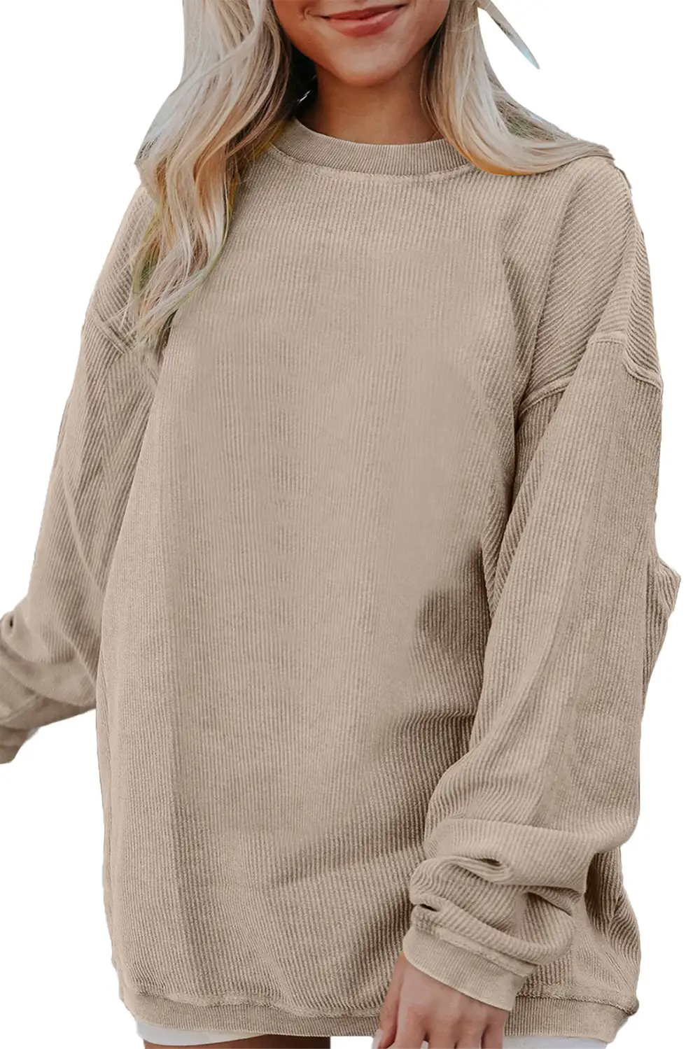 Grass Green Crinkle Rib Drop Shoulder Oversized Sweatshirt