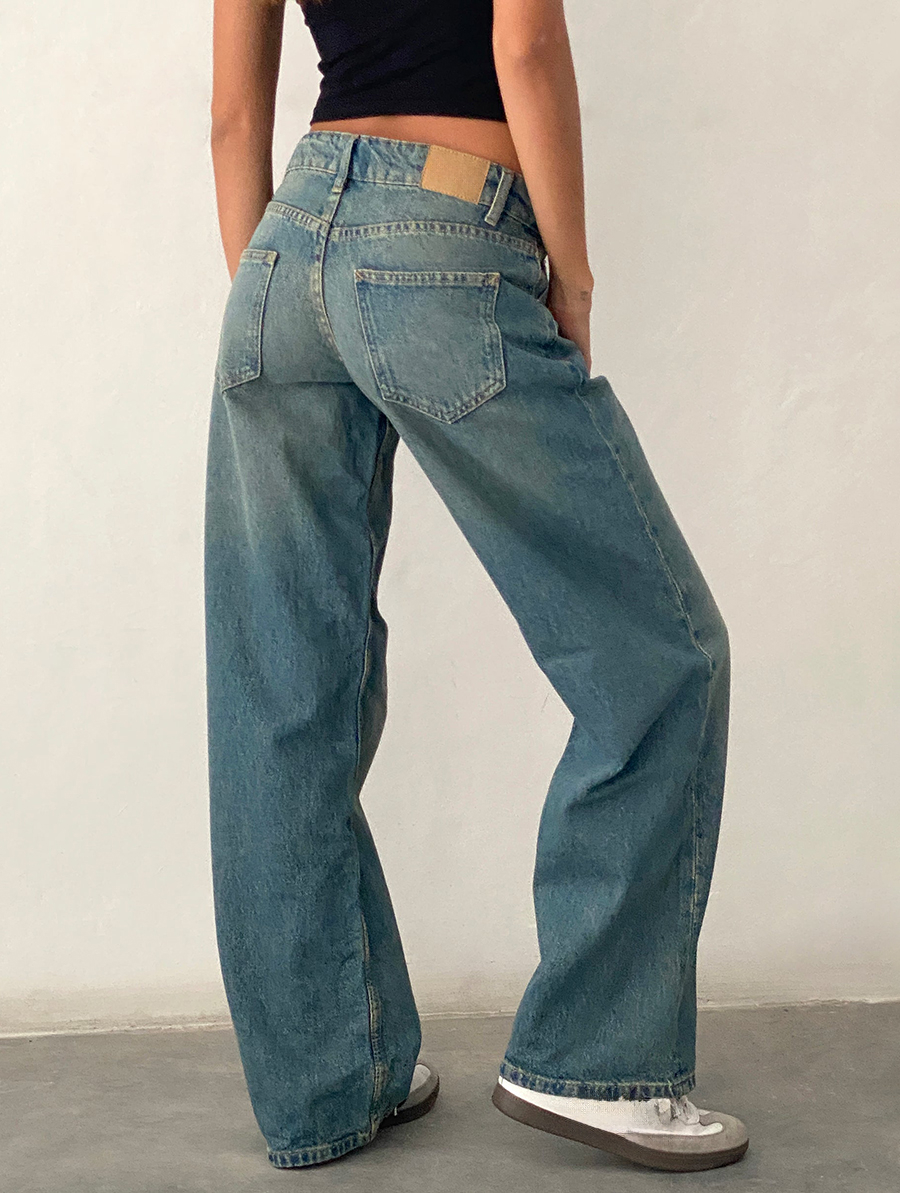 Vintage Blue Green Low Rise Parallel Jeans