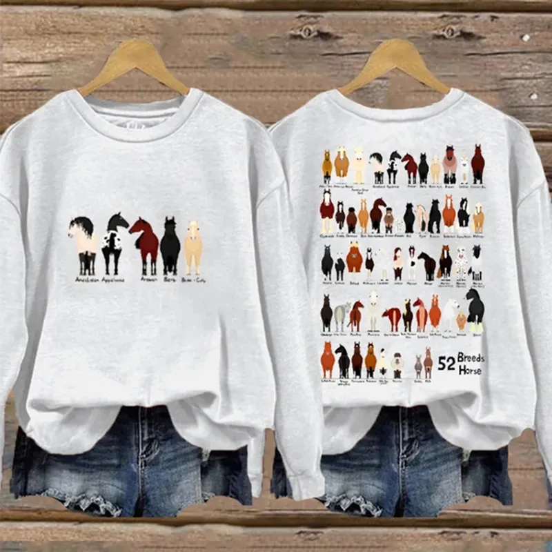 Western Style 52 Breeds Horse Print Sweatshirt