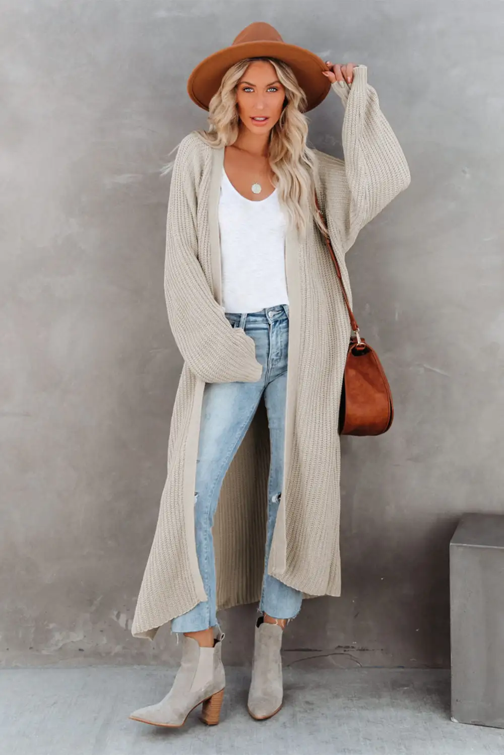 Open Front Side Slit Duster Knit Cardigan