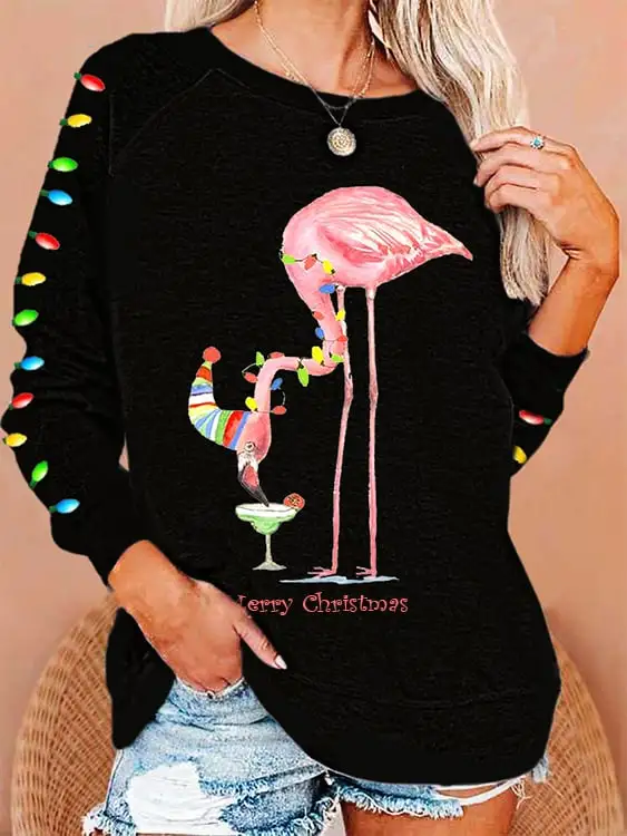 Women's Merry   Flamingo Print Sweatshirt