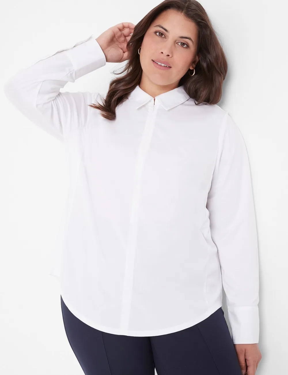 Collared Zip-Front Woven & Knit Top