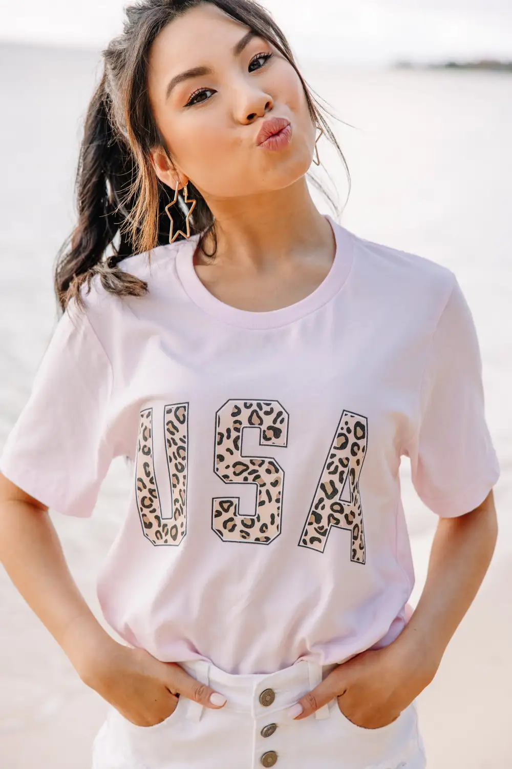 USA Leopard Pink Graphic Tee