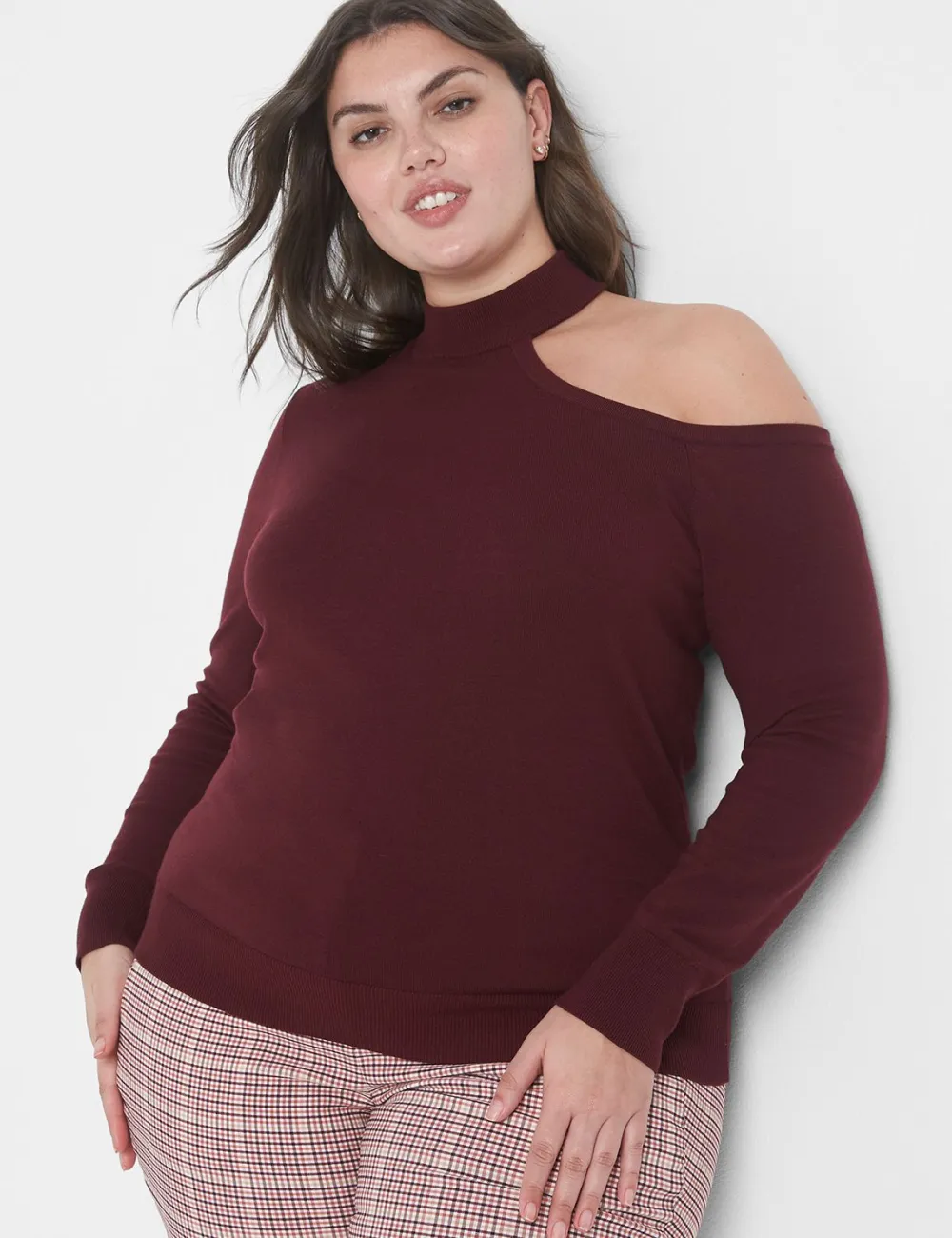 Fitted Mock-Neck Cutout Pullover Sweater