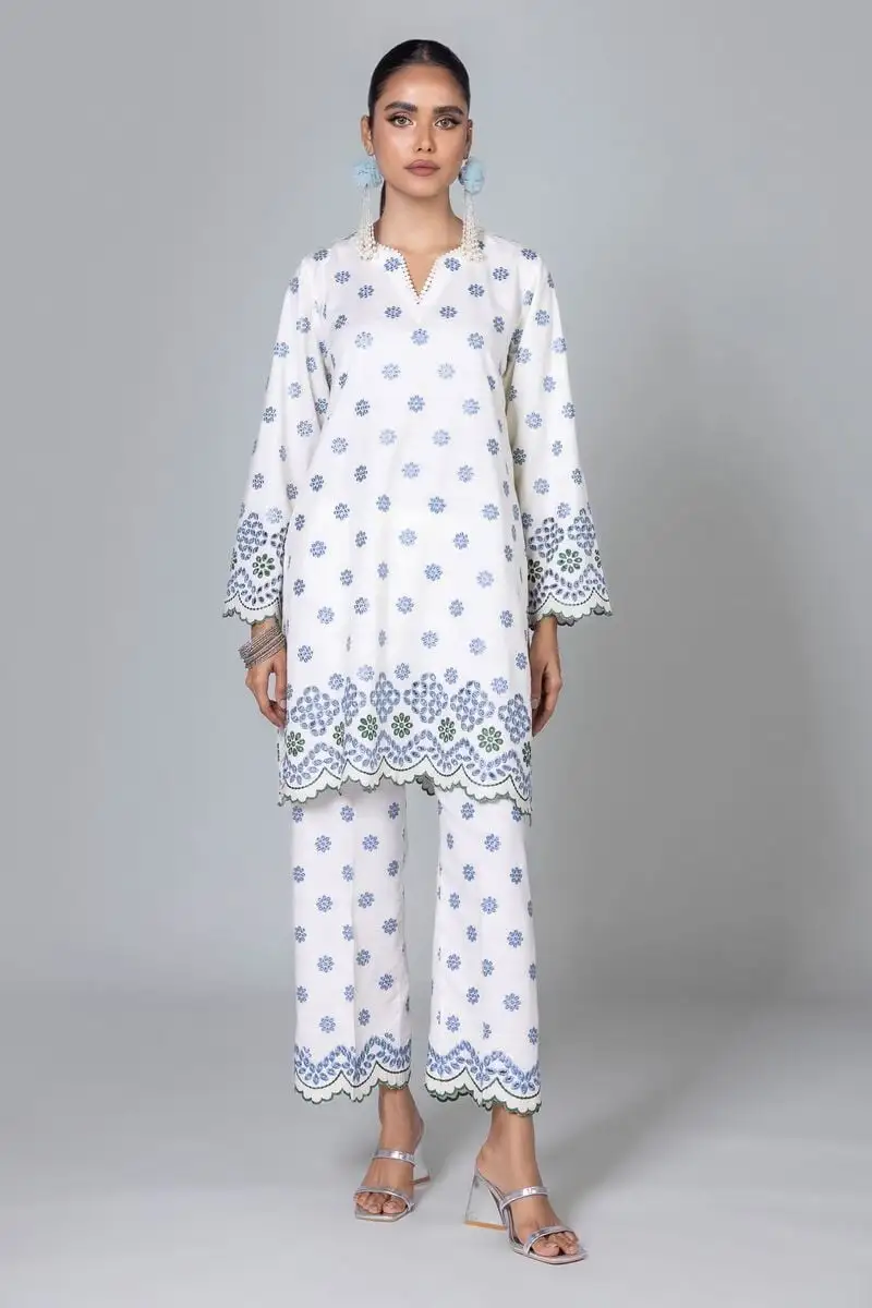 2 Piece | Kurta & Pants | Color White and blue