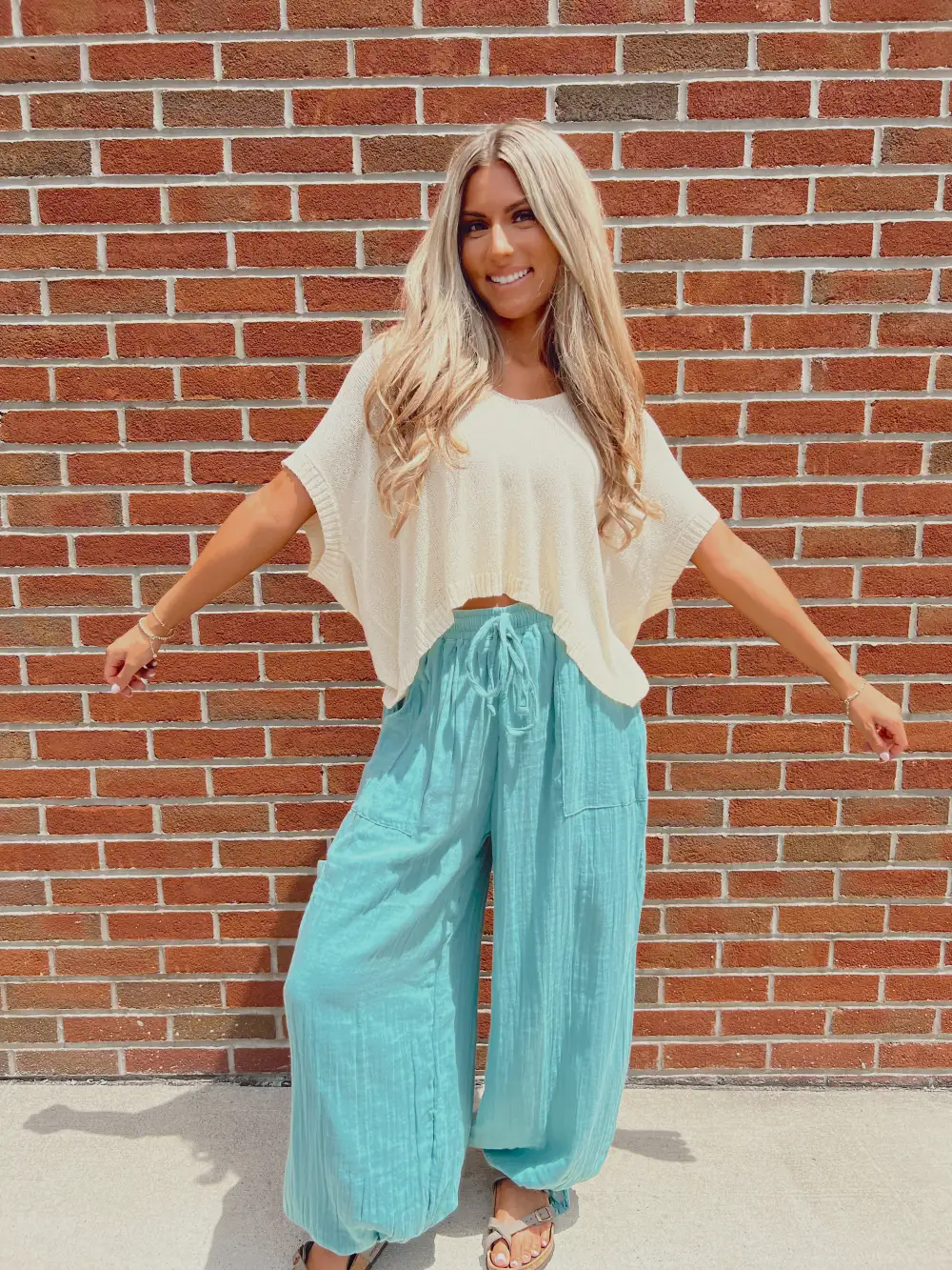 Carefree Aqua Wide Leg Pants