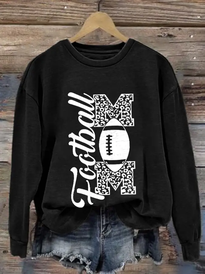 Retro Football Leopard Mom Print Sweatshirt