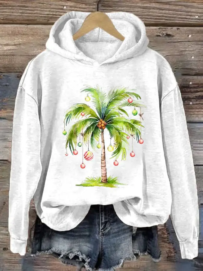 Women'S Casual Christmas Palm Tree Printed Long Sleeve Sweatshirt