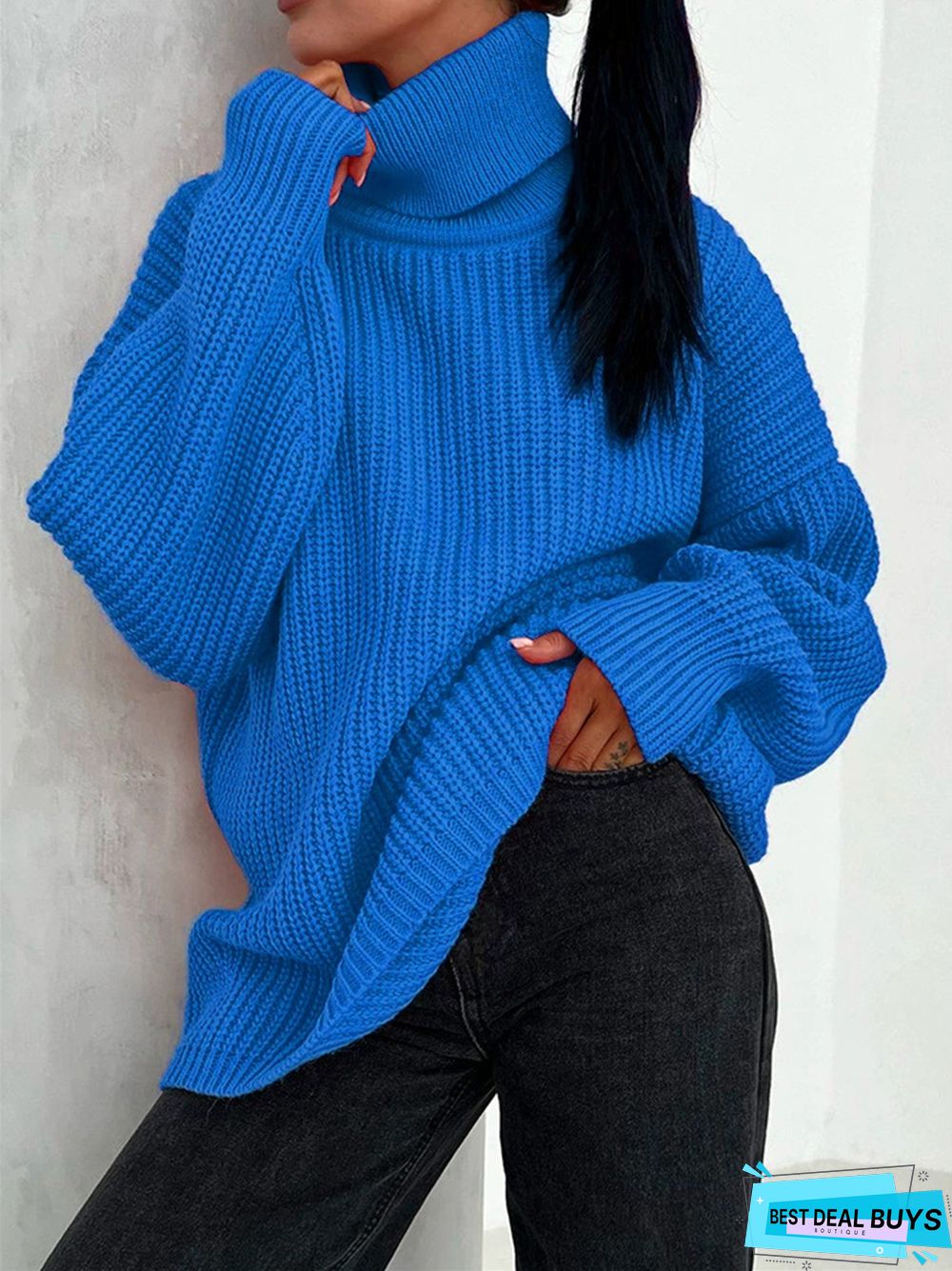 Thick Casual Turtleneck Solid Color Knitted Sweater