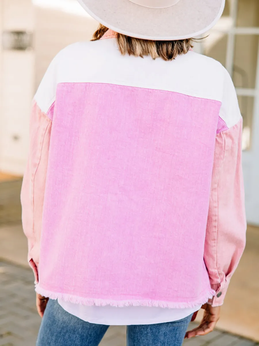 Pink Colorblock Denim Jacket